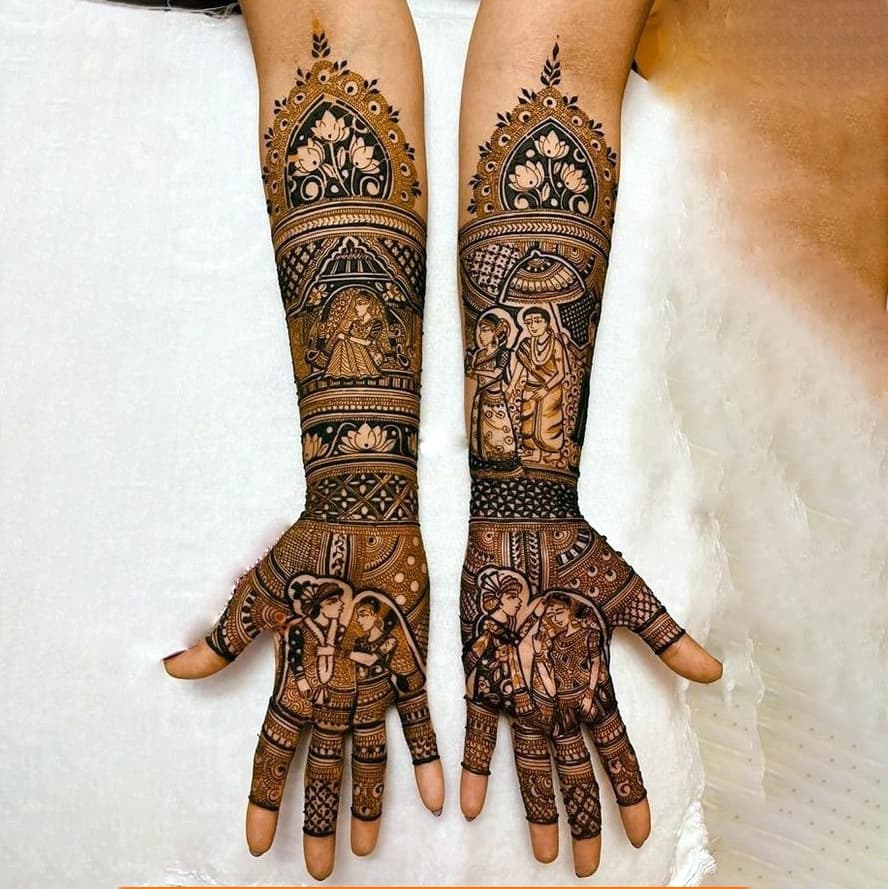 Luxury bridal mehndi design with ornamental floral motifs