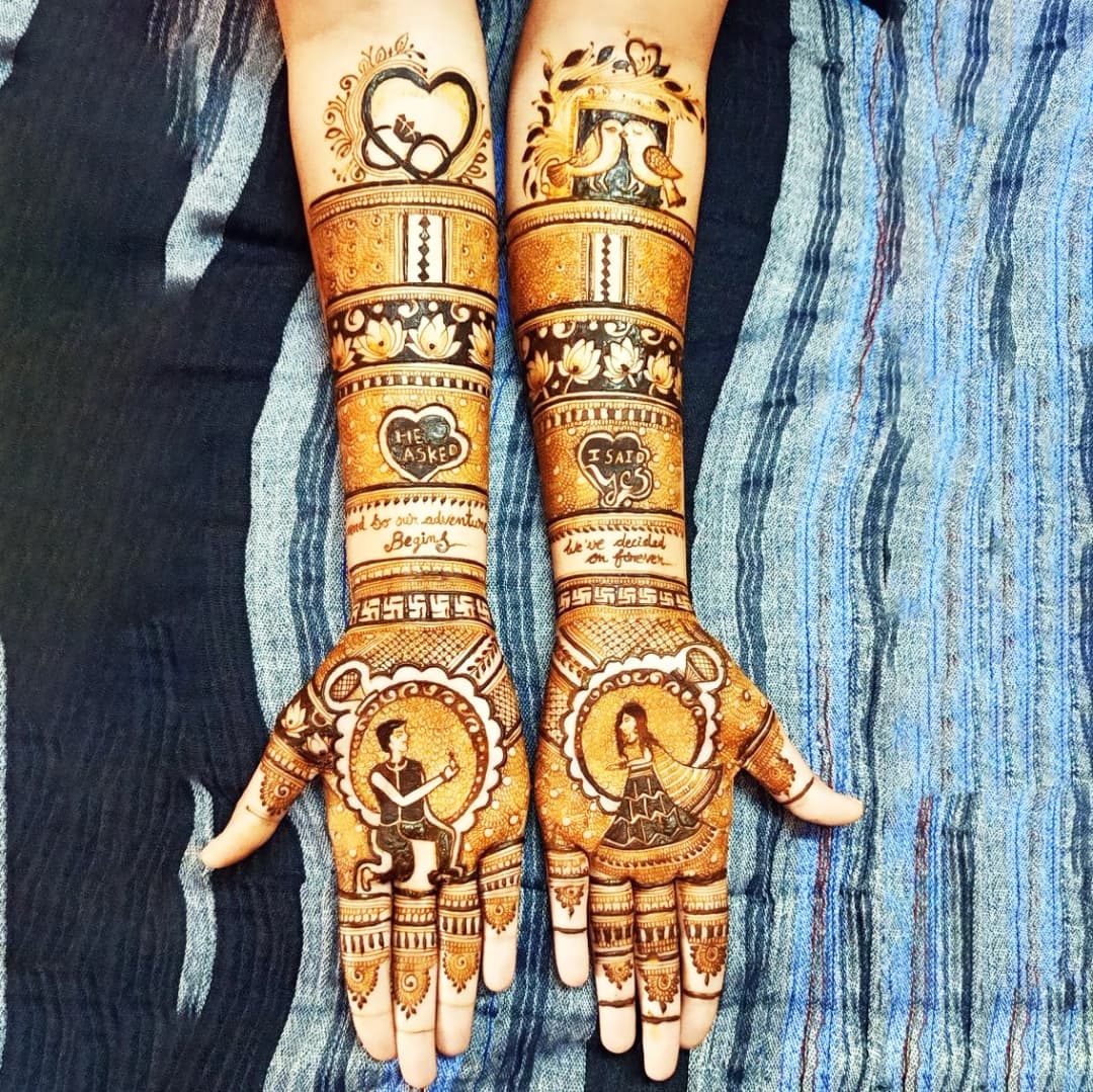 Simple engagement mehndi design with elegant floral artwork for the front hand