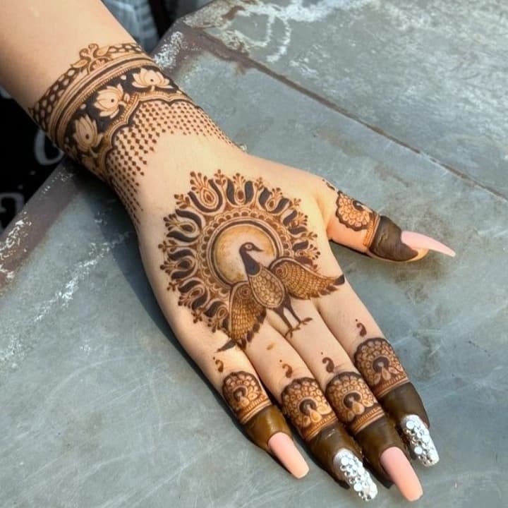 Classic Indian mehndi design with detailed floral patterns